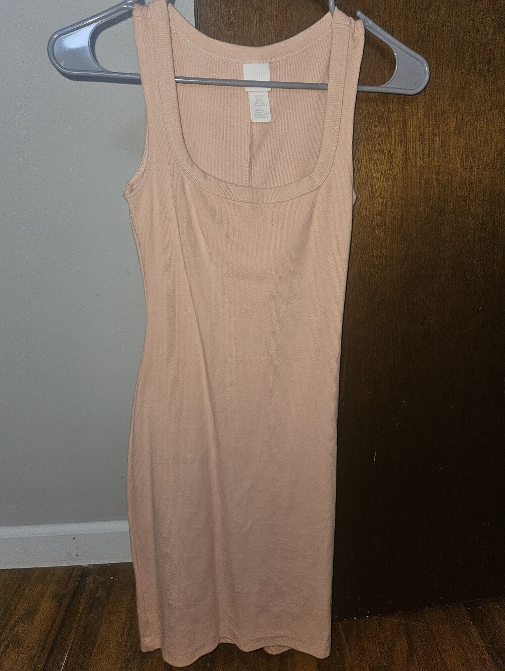 H&M Soft Peach Ribbed Tank Bodycon Dress Size XS